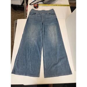 NWT Halara Ankle Pants Womens Large Blue Wide Leg Pull On Denim Pockets
